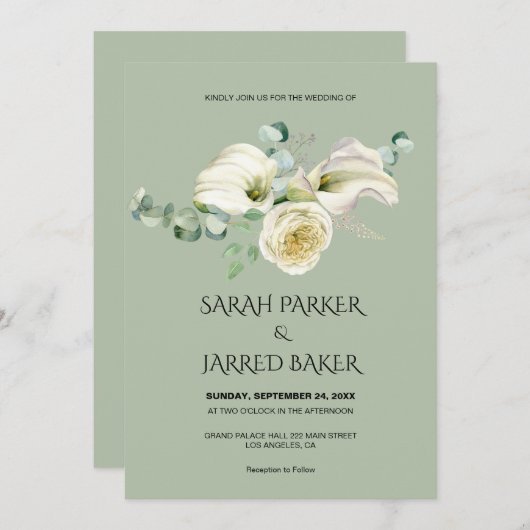 Waterverf Witte Calla Lilies Boeket Bruiloft Kaart (Voorkant / Achterkant)