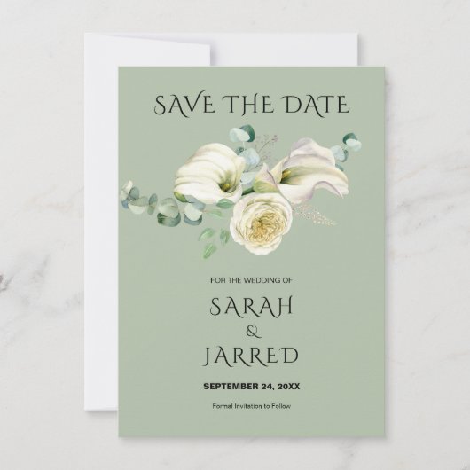 Waterverf Witte Calla Lilies Boeket Save The Date (Voorkant)