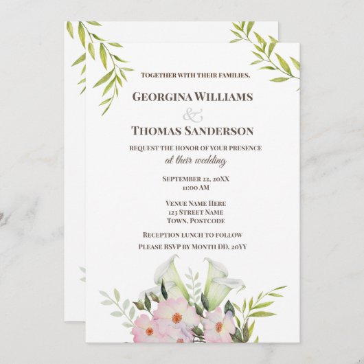 Waterverf Witte Calla Lilies Kaart (Voorkant / Achterkant)