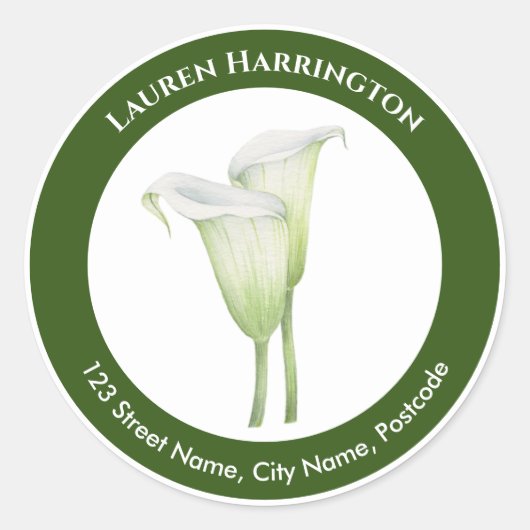 Waterverf Witte Calla Lily Illustratie Cirkel Ronde Sticker (Voorkant)
