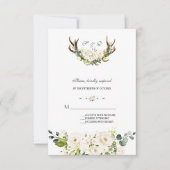 Waterverf Witte Crème Bloemen Geweien Bruiloft RSVP Kaartje (Voorkant)