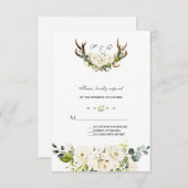 Waterverf Witte Crème Bloemen Geweien Bruiloft RSVP Kaartje (Voorkant / Achterkant)