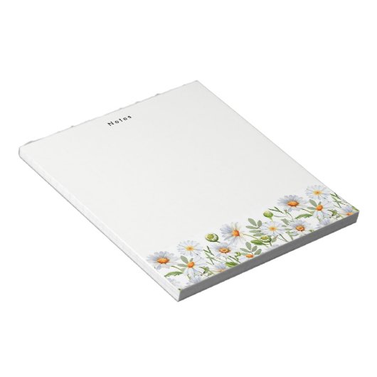 Waterverf Witte Daisy Bloemen Gepersonaliseerd Not Notitieblok (Schuin)
