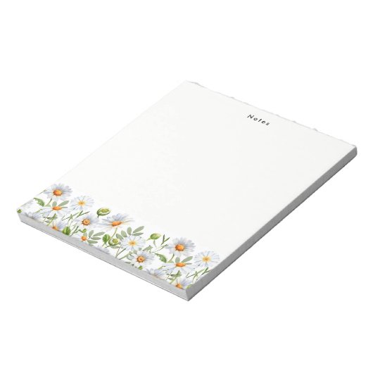 Waterverf Witte Daisy Bloemen Gepersonaliseerd Not Notitieblok (Linkerzijde)
