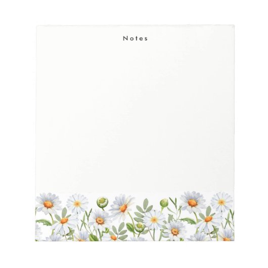 Waterverf Witte Daisy Bloemen Gepersonaliseerd Not Notitieblok (Voorkant)