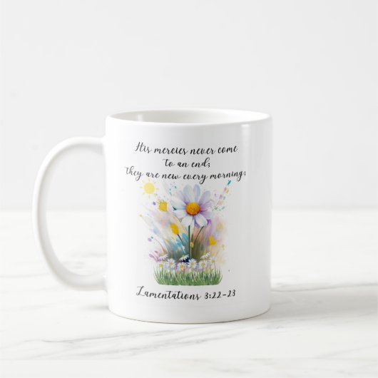 Waterverf Witte Daisy geschilderde bloemen met Quo Koffiemok (Links)