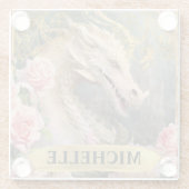 Waterverf  Witte Draak en Roze Rozen Glazen Onderzetter (Achterkant)