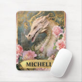 Waterverf  Witte Draak en Roze Rozen Muismat (Met muis)