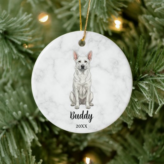 Waterverf Witte Duitse Herder Naam Hond Herdenking Keramisch Ornament (Boom)