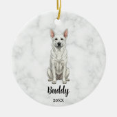 Waterverf Witte Duitse Herder Naam Hond Herdenking Keramisch Ornament (Voorkant)