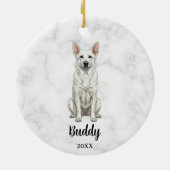 Waterverf Witte Duitse Herder Naam Hond Herdenking Keramisch Ornament (Achterkant)