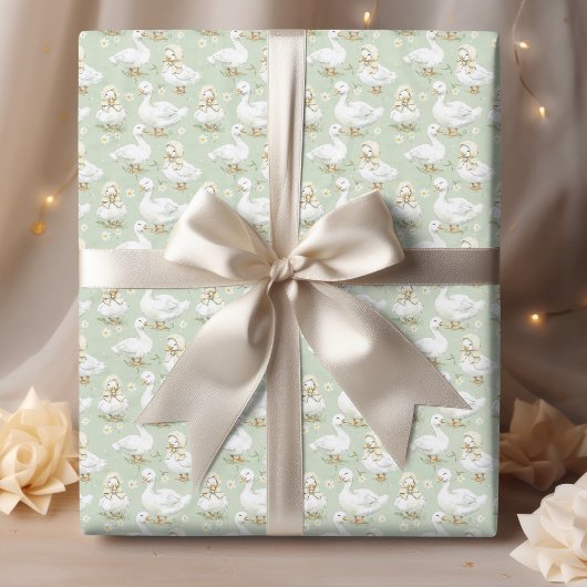 Waterverf Witte Eenden In Bonnets Wijze Patroon Cadeaupapier