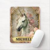 Waterverf  Witte Eenhoorn en Roze Rozen Muismat (Met muis)