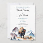 Waterverf Witte en Blauwe Buffalo Bison bruiloft Kaart (Voorkant)