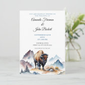 Waterverf Witte en Blauwe Buffalo Bison bruiloft Kaart (Staand voorkant)