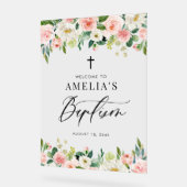 Waterverf Witte en Blush Bloemen Garland Doop Acryl Bord (Hoek)