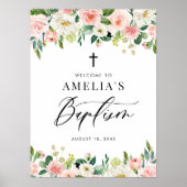 Waterverf Witte en Blush Bloemen Garland Doop Poster (Voorkant)