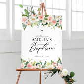 Waterverf Witte en Blush Bloemen Garland Doop Poster