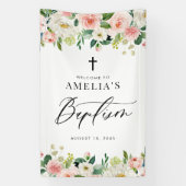 Waterverf Witte en Blush Bloemen Garland Doop Spandoek (Verticaal)