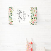 Waterverf Witte en Blush Bloemen Garland Doop Spandoek (Insitu)