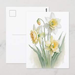 Waterverf Witte en gele diaffodils Briefkaart