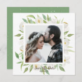 Waterverf Witte en Groene Floral sparen de Datum Kaart (Voorkant / Achterkant)