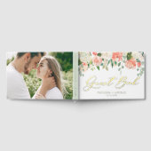 Waterverf Witte en Perzik Bloemen Fotobruiloft Gastenboek (Volledig)