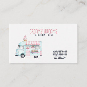 Waterverf Witte en Roze Leuke Ice Cream Truck Visitekaartje