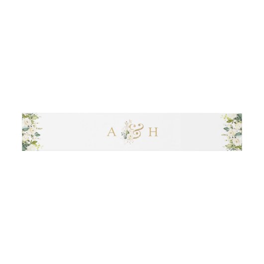 Waterverf Witte Floral Modern Monogram Bruiloft Uitnodigingen Wikkel (Vlak)