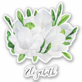 Waterverf witte Freesia. Elegante bloemnaam Sticker