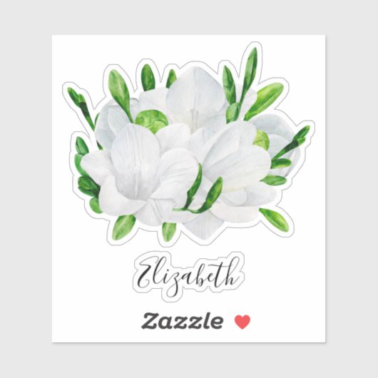 Waterverf witte Freesia. Elegante bloemnaam Sticker (Vel)
