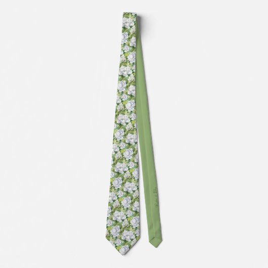 Waterverf Witte Gardenia Floral Groomsmen Stropdas (Voorkant)