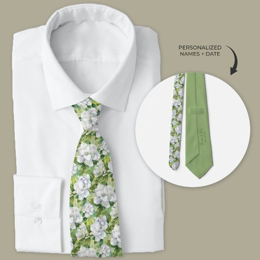 Waterverf Witte Gardenia Floral Groomsmen Stropdas