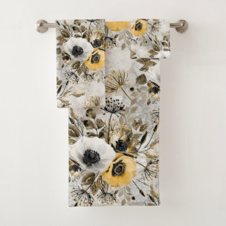 Waterverf witte, gele bloemen bad handdoek