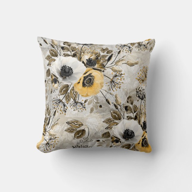 Waterverf witte, gele bloemen kussen (Voorkant)