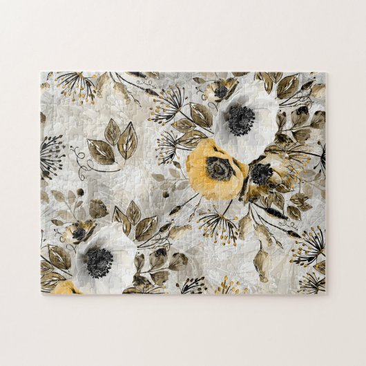 Waterverf witte, gele bloemen legpuzzel (Horizontaal)