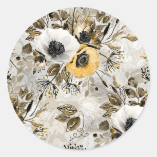 Waterverf witte, gele bloemen ronde sticker