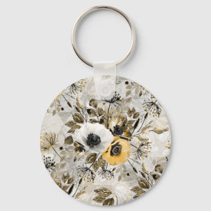 Waterverf witte, gele bloemen sleutelhanger