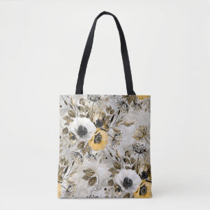 Waterverf witte, gele bloemen tote bag