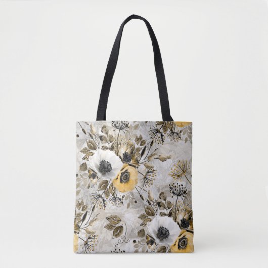 Waterverf witte, gele bloemen tote bag (Voorkant)