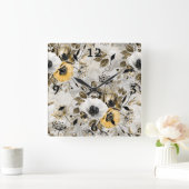 Waterverf witte, gele bloemen vierkante klok (Huis)