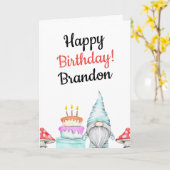 Waterverf Witte Gnome Paddestoel Verjaardag Kaart (Gele Bloem)