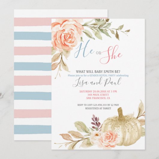 Waterverf Witte Herfst Genderonderzoek Uitnodiging (Voorkant / Achterkant)