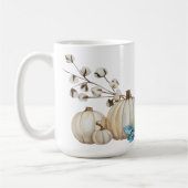 WATERVERF WITTE HERFST POMPOENEN & BLAUWE BLOEMEN KOFFIEMOK (Links)