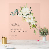 Waterverf Witte Hortensia en Roos Baby shower Acryl Bord (Huwelijk)