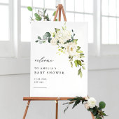 Waterverf Witte Hortensia en Roos Baby shower Poster