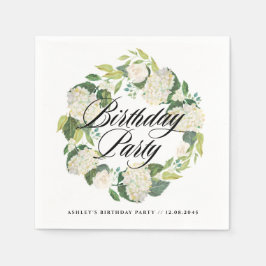 Waterverf Witte Hortensia Krans Verjaardagsfeest Servet