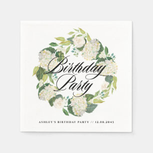 Waterverf Witte Hortensia Krans Verjaardagsfeest Servet