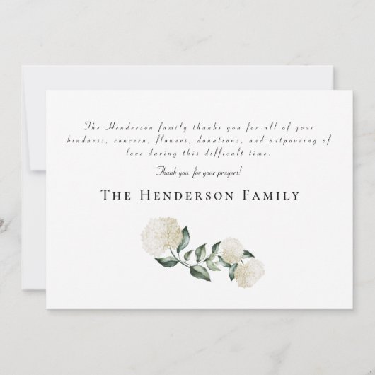 Waterverf Witte Hydrangea begrafenis Dank u Bedankkaart (Achterkant)