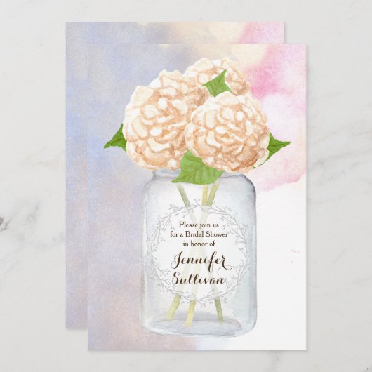 Waterverf Witte Hydrangea Mason Jar Vrijgezellenfe Kaart (Voorkant / Achterkant)